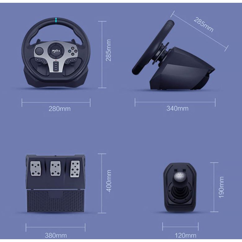 Vô lăng chơi game PXN V9 Gaming Racing Wheel – 270/900 Độ – Số Sàn 7 Cấp – Pedal Chân Côn – Có Rung