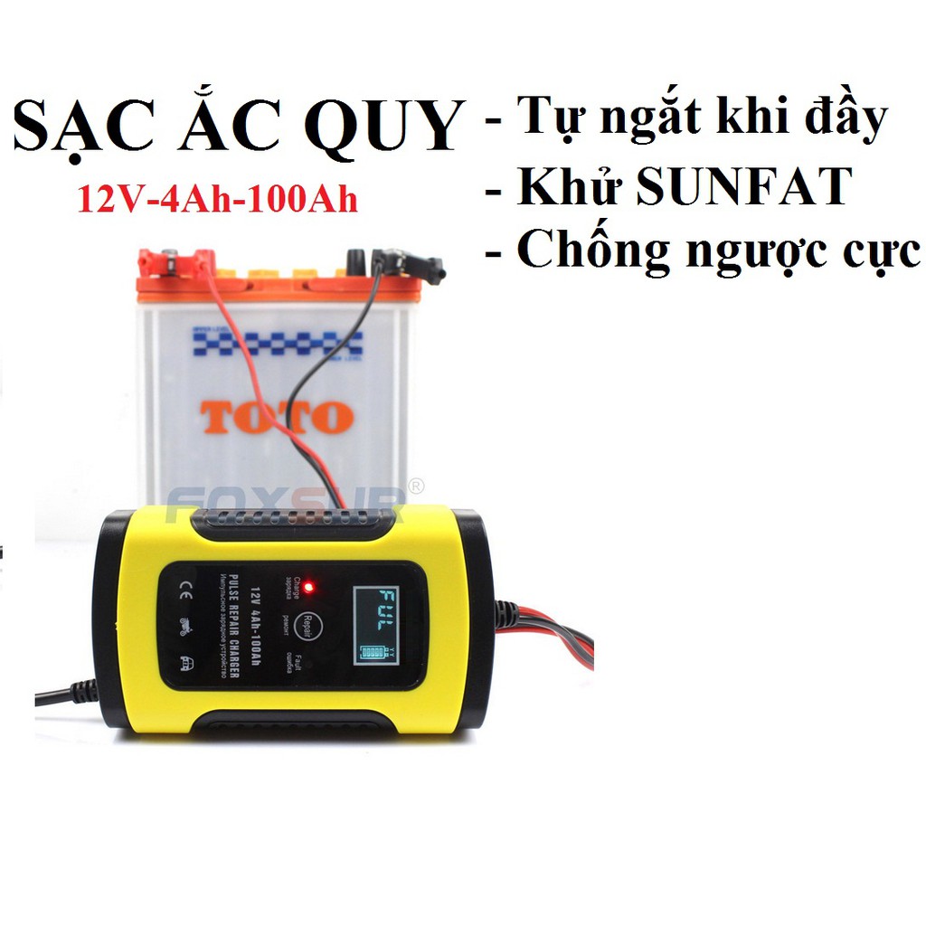 Sạc bình ắc quy 12V 100ah Foxsur có khử sunfat Version 7.0 (Cam)