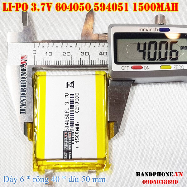 Pin Li-Po 3.7V 1500mAh 604050 594051 (Lithium Polymer) cho điện thoại, loa Bluetooth, định vị GPS, camera hành trình