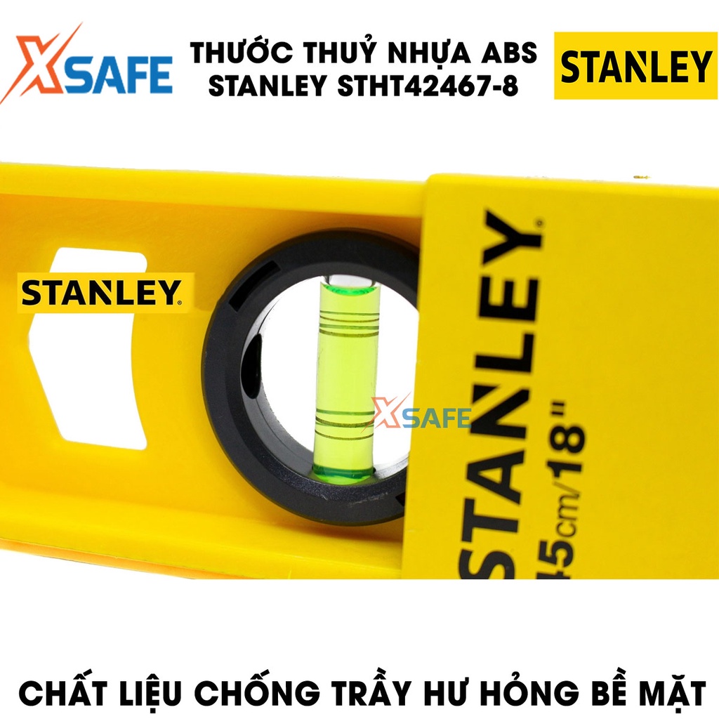 Thước thuỷ nhựa ABS STANLEY công nghệ của Mỹ Thước cân bằng Stanley gồm 3 ống thuỷ, chất liệu an toàn bền bỉ