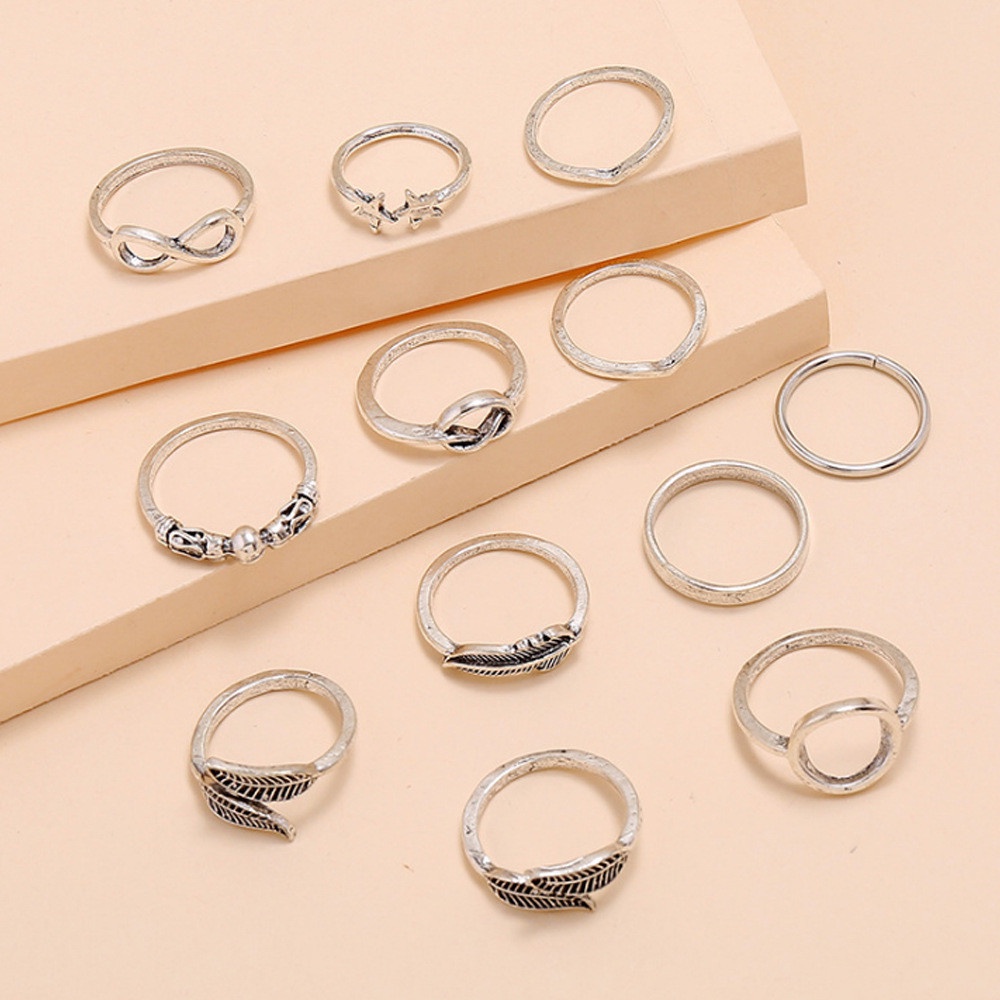 Set 12 Nhẫn Bạc Đeo Khớp Ngón Tay Phong Cách Boho