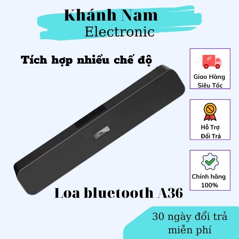 Loa Bluetooth A36 Cao Cấp, Siêu Bas, Âm Thanh Vòm, Tích Hợp Nhiều Chức Năng, Có Khe Cắm USB, Thẻ Nhớ, Pin Dùng 10 Tiếng.
