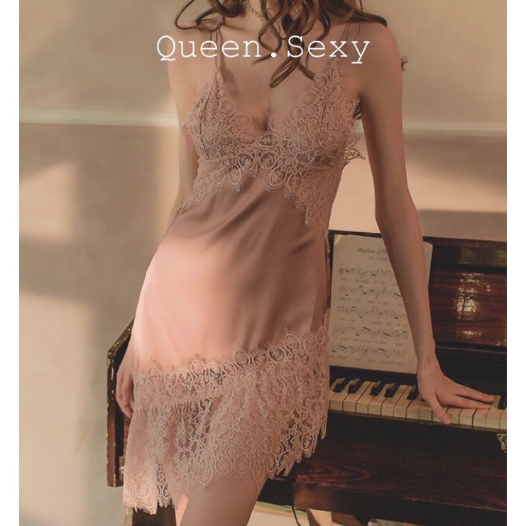 Váy ngủ đầm ngủ sexy gợi cảm, chất lụa phối ren mềm - Hàng Quảng Châu mới nóng bỏng tay được chị em săn đón - Queen.Sexy
