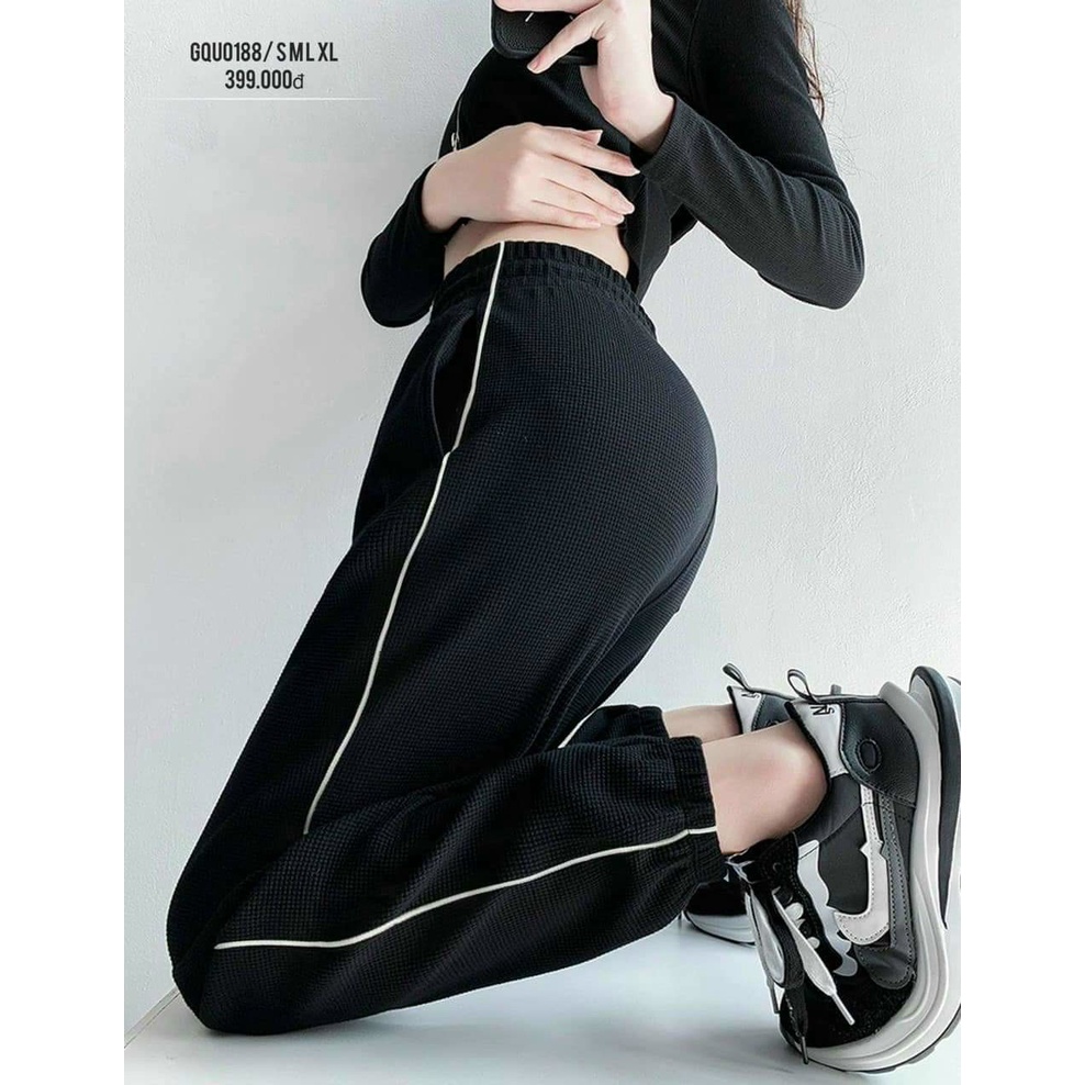 Quần bomber viền chất liệu tổ ong, quần ống rộng bo gấu, đủ size S - 2XL