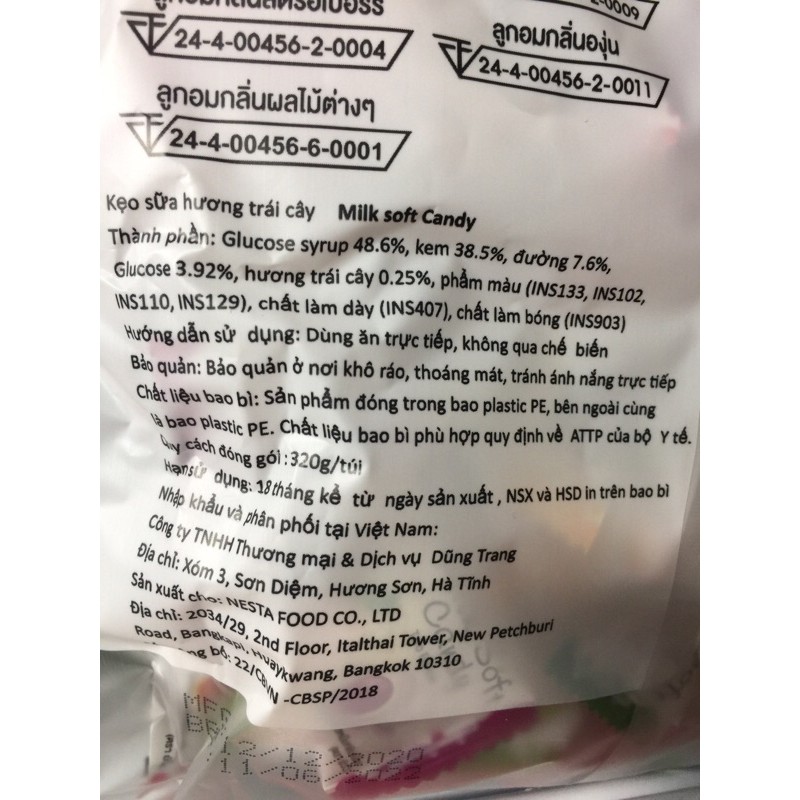 Kẹo dẻo trái cây Milk Soft Candy Thái Lan 320gram