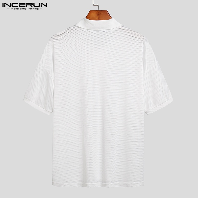 Áo thun polo INCERUN ngắn tay phối lưới thoáng khí dành cho nam