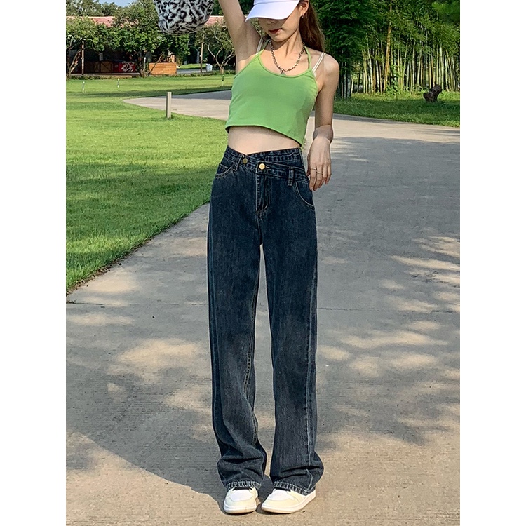 Quần jean lưng cao ống rộng phong cách sành điệu sang trọng cho phụ nữ Xiaozhainv