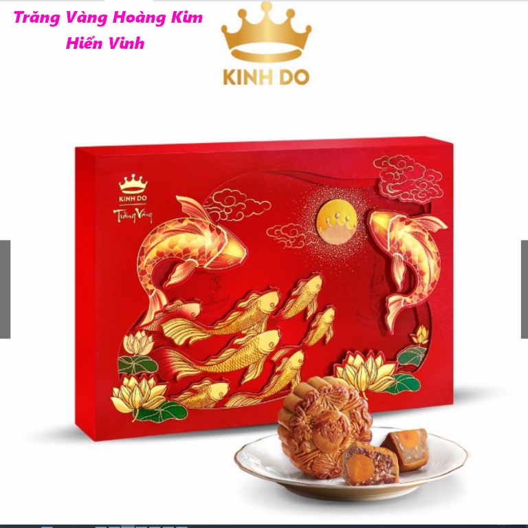 Bộ Quà Biếu Trung Thu Kinh Đô Trăng Vàng Hoàng Kim Vinh Hiển Đỏ : 4 bánh trung thu và 1 hộp trà Ô Long