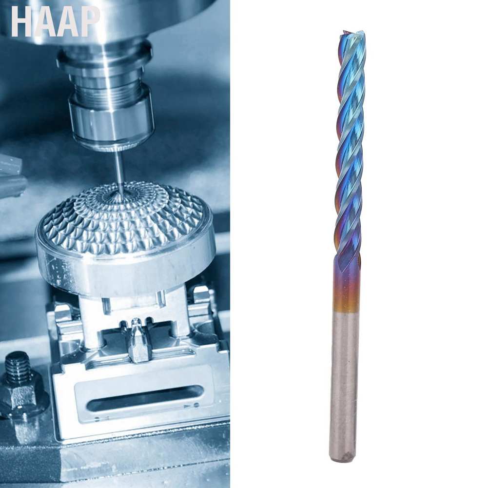 Mũi dao phay CNC 4 rãnh bằng thép vonfram với lớp phủ nano màu xanh dương 3.175x25x50mm