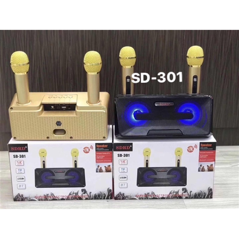 Loa bluetooth SDSr SD-301 kèm 2 micro không dây karaoke