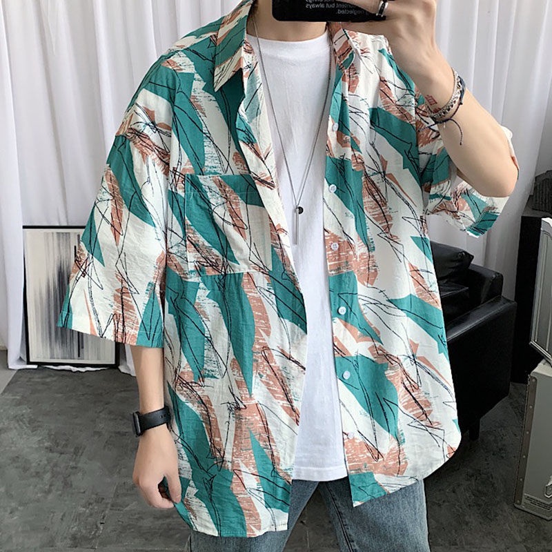 Áo Sơ Mi Hoa Dáng Rộng Phong Cách Retro Thời Trang Dành Cho Nam Giới