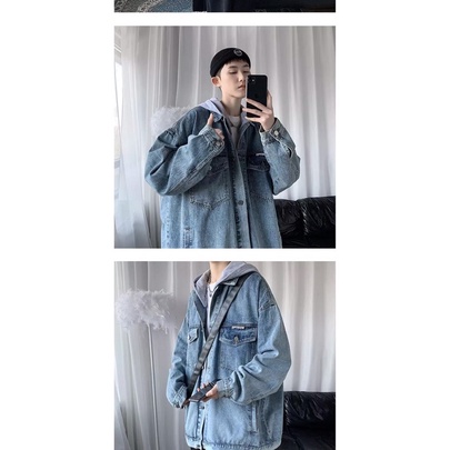 Áo Khoác Jean Thêu Túi Phối Nón Nỉ 2 Lớp, Áo Bò Thời Trang Unisex From Rộng Phong Cách Hàn Quốc