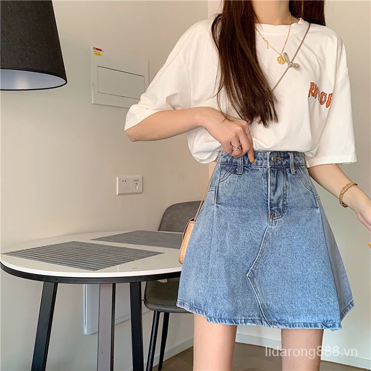 Quần Short Jeans Giả Váy Cạp Cao Phong Cách Hàn Quốc Cho Nữ Fb6X