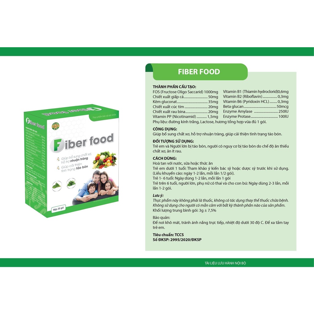 Chất xơ hòa tan Fiber Food rau diếp cá giảm táo bón ở trẻ em và người lớn , giảm trĩ táo bón (Hôp 20 gói)