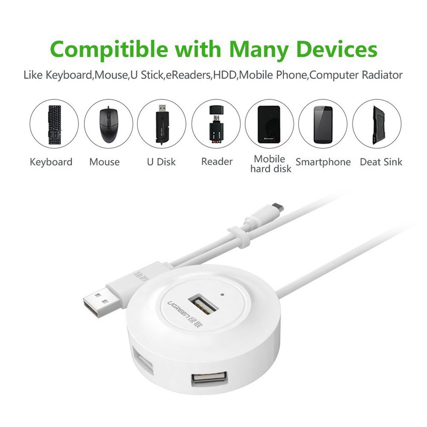 Bộ Chia USB 1 ra 4 Chính Hãng Ugreen 20276 (Hỗ Trợ Cổng Sac Micro usb)
