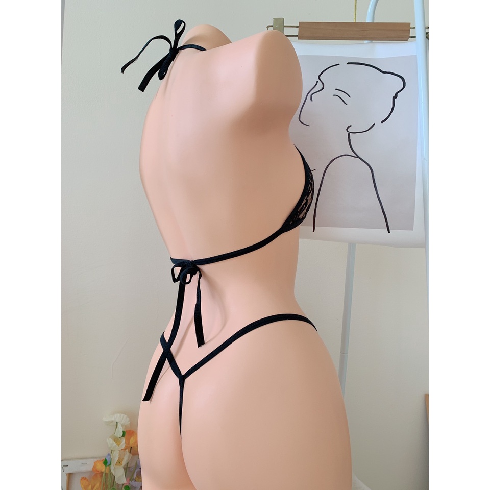 Bộ lót lọt khe - Set cosplay ren xuyên thấu gợi cảm Kellywang