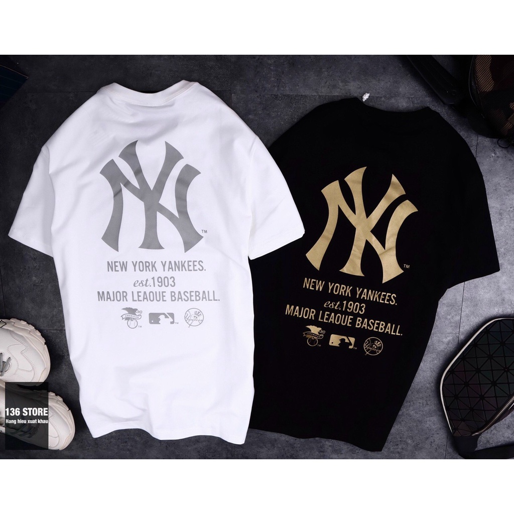 Áo Thun NY Mẫu Mới In Nhũ Vàng Nam Nữ Mặc Đẹp