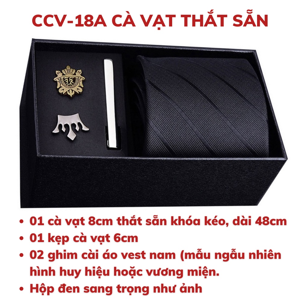 Bộ Cavat Nam bản to 8cm gồm Cravat 8cm, khăn cài túi áo vest, kẹp cà vạt, khuy măng-set đóng hộp sang trọng