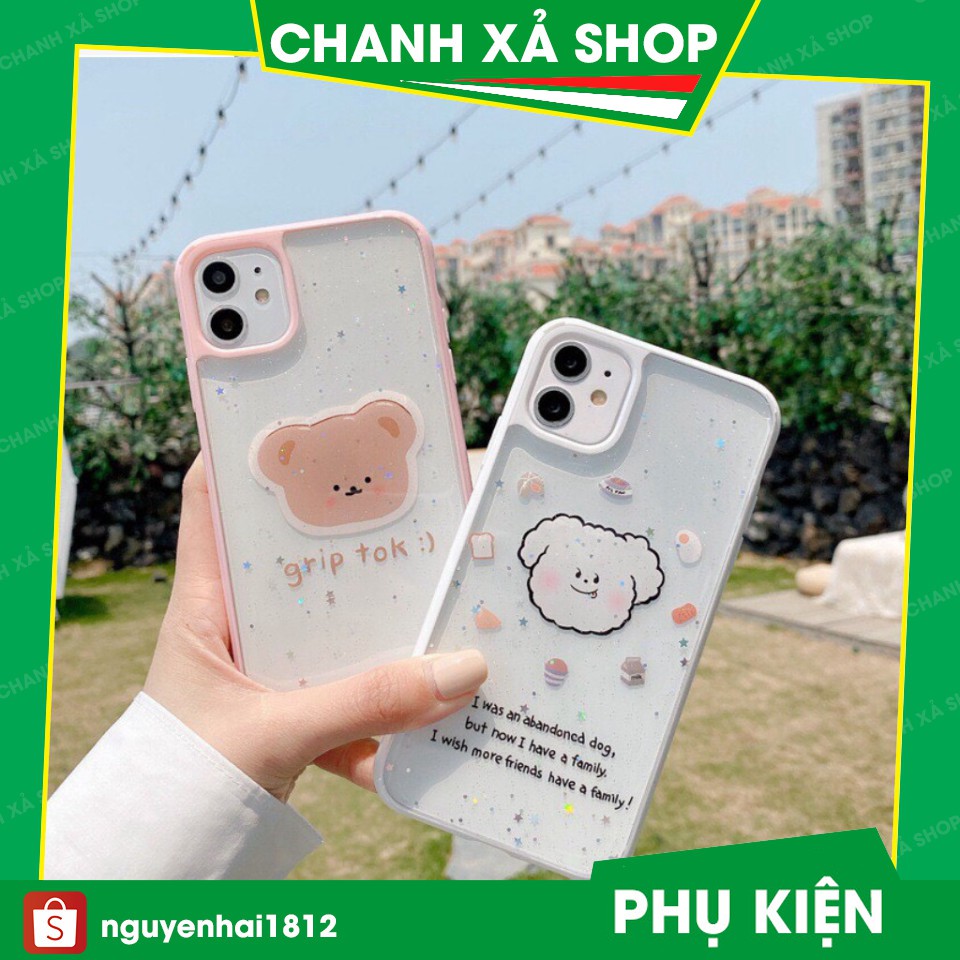 Ốp lưng iphone Couple Gấu - Chó / Ốp lưng iphone Viền Màu Lưng Lấp Lánh