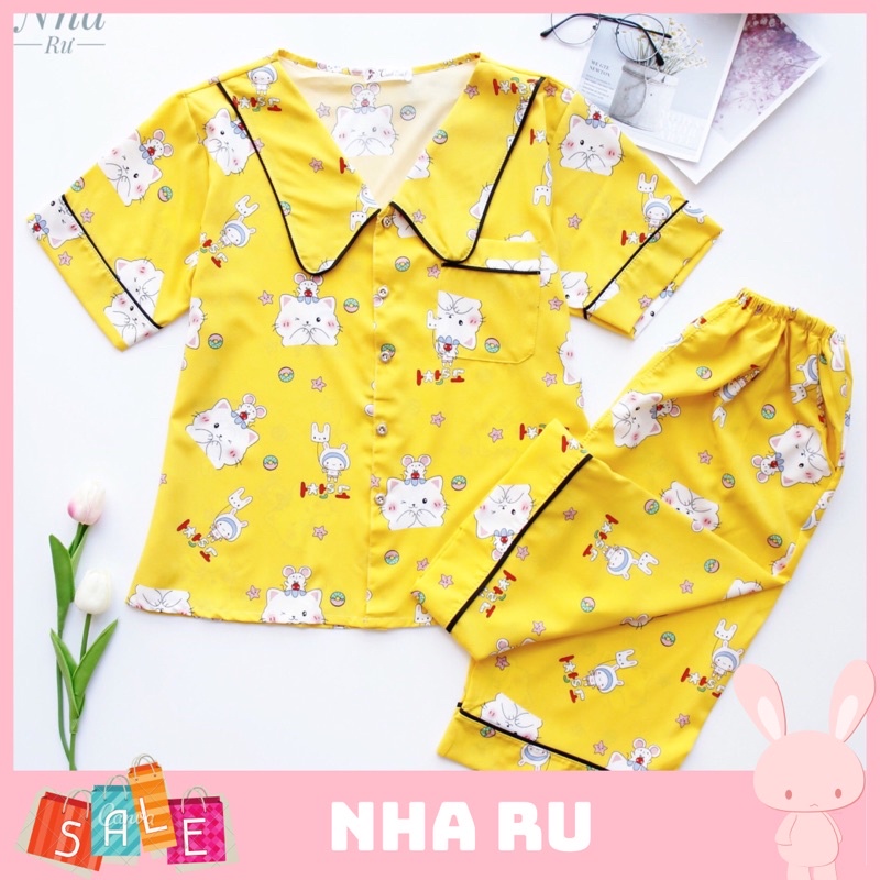 Đồ bộ nữ vải lụa cổ tim tay cộc quần lửng đẹp