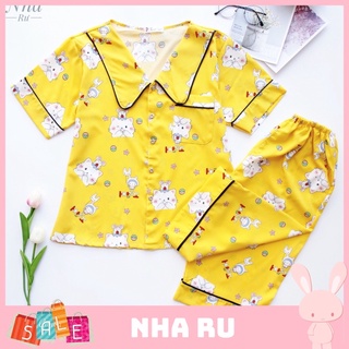 Đồ bộ nữ vải lụa cổ tim tay cộc quần lửng đẹp
