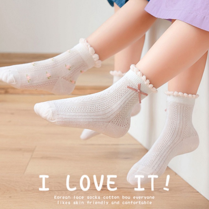 Set 5 Đôi Tất Cotton Phối Ren Phong Cách Hàn Quốc Cho Bé Gái