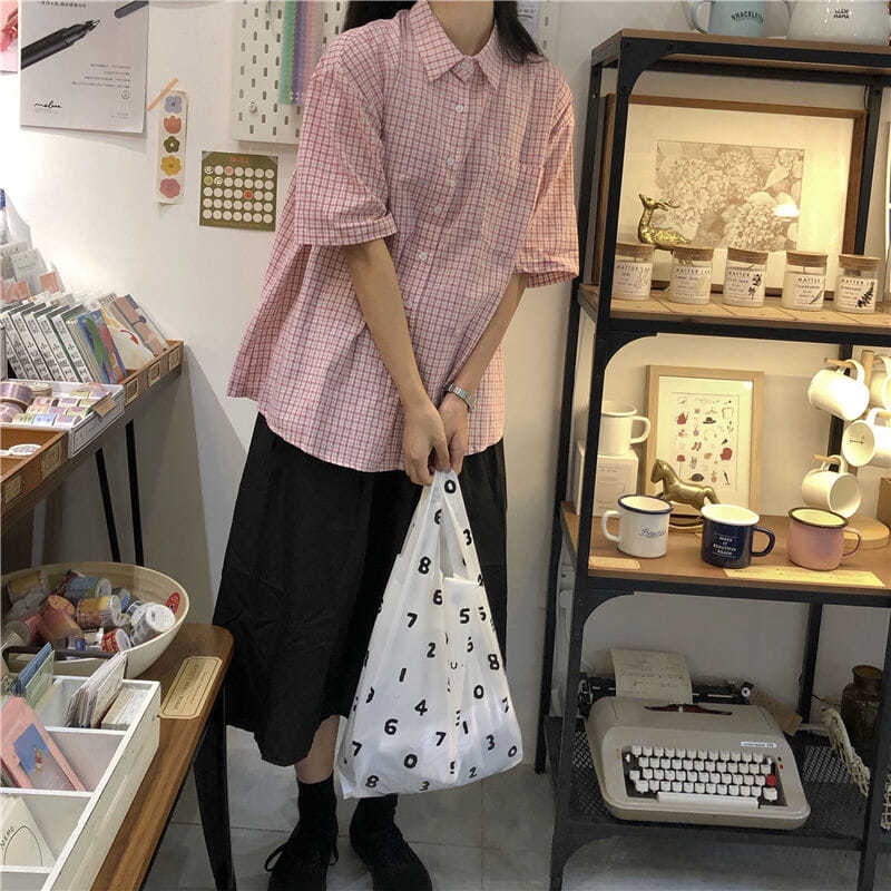 Áo Sơ Mi Ca Rô Ngắn Tay Phong Cách Retro Dành Cho Nữ Hồng  cây kẻ aó sơ mi cộc tay hàn quốc nữ