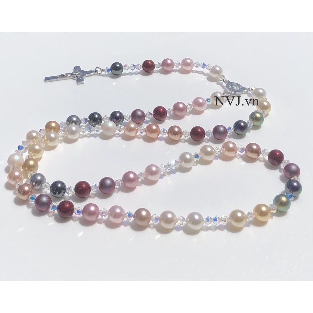 Chuỗi mân côi 50 hạt SWAROVSKI 8ly cao cấp sang đẹp tùy chọn màu, trang sức công giáo NVJ