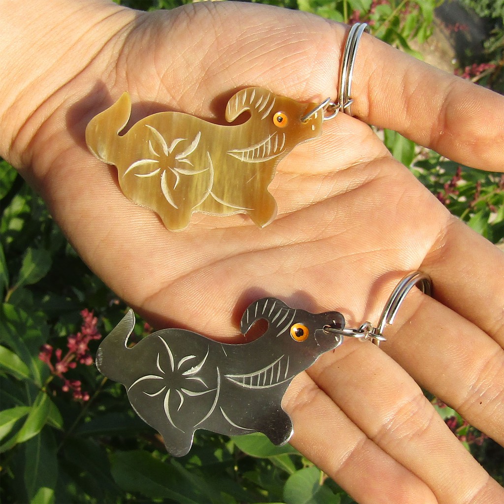 Móc Khoá Sừng Bò Châu Phi Chạm 12 Con Giáp MK09