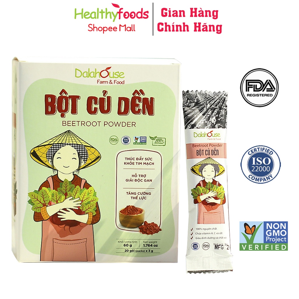 Bột củ dền nguyên chất sấy lạnh Dalahouse 60gram, công nghệ sấy lạnh đạt tiêu chuẩn Châu Âu