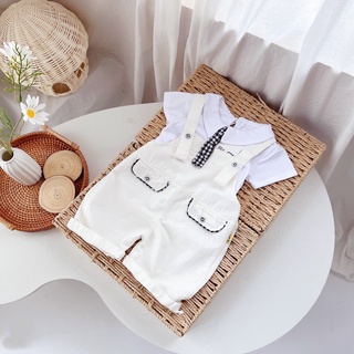 Yếm kaki 2 túi cà vạt kẻ cho bé