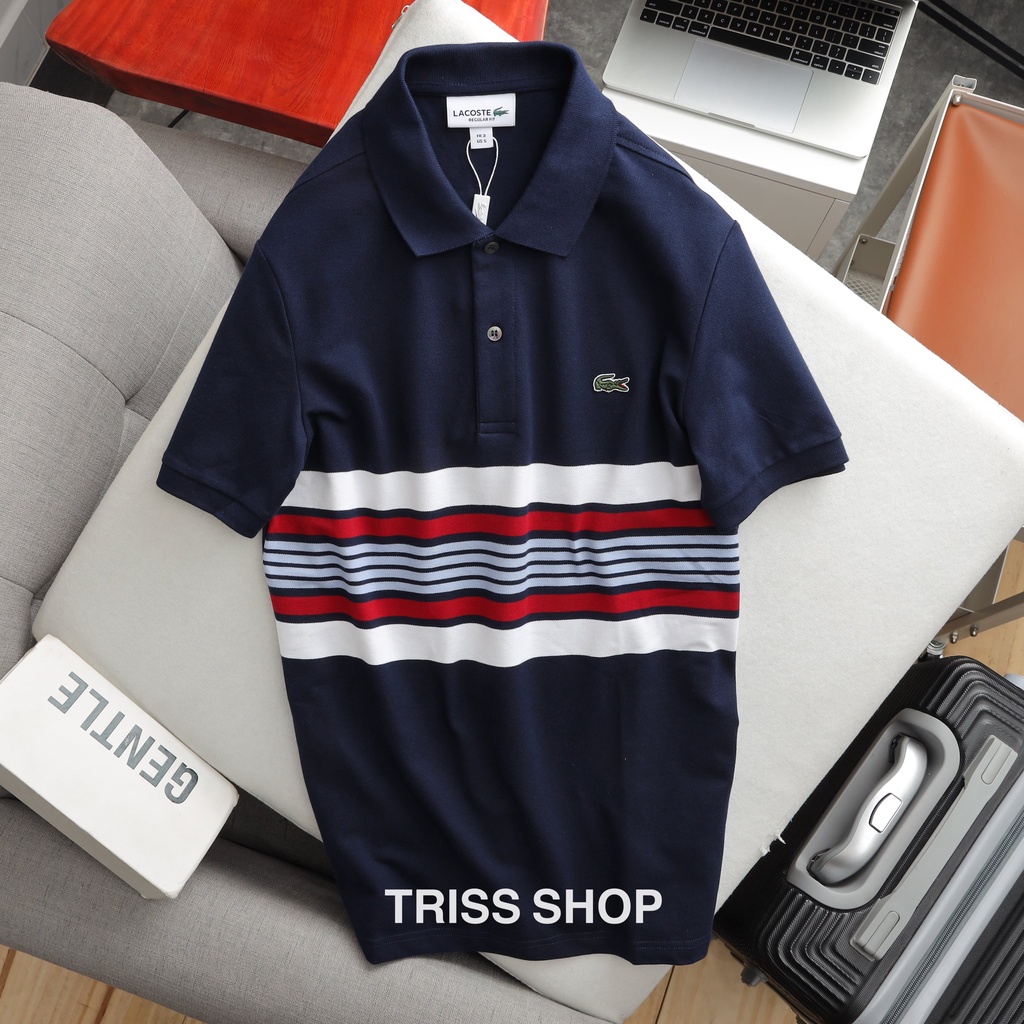 Áo Thun Polo Nam Ngắn Tay LCST Kẻ Ngang 6 Chất Liệu Cotton Thoáng Mát