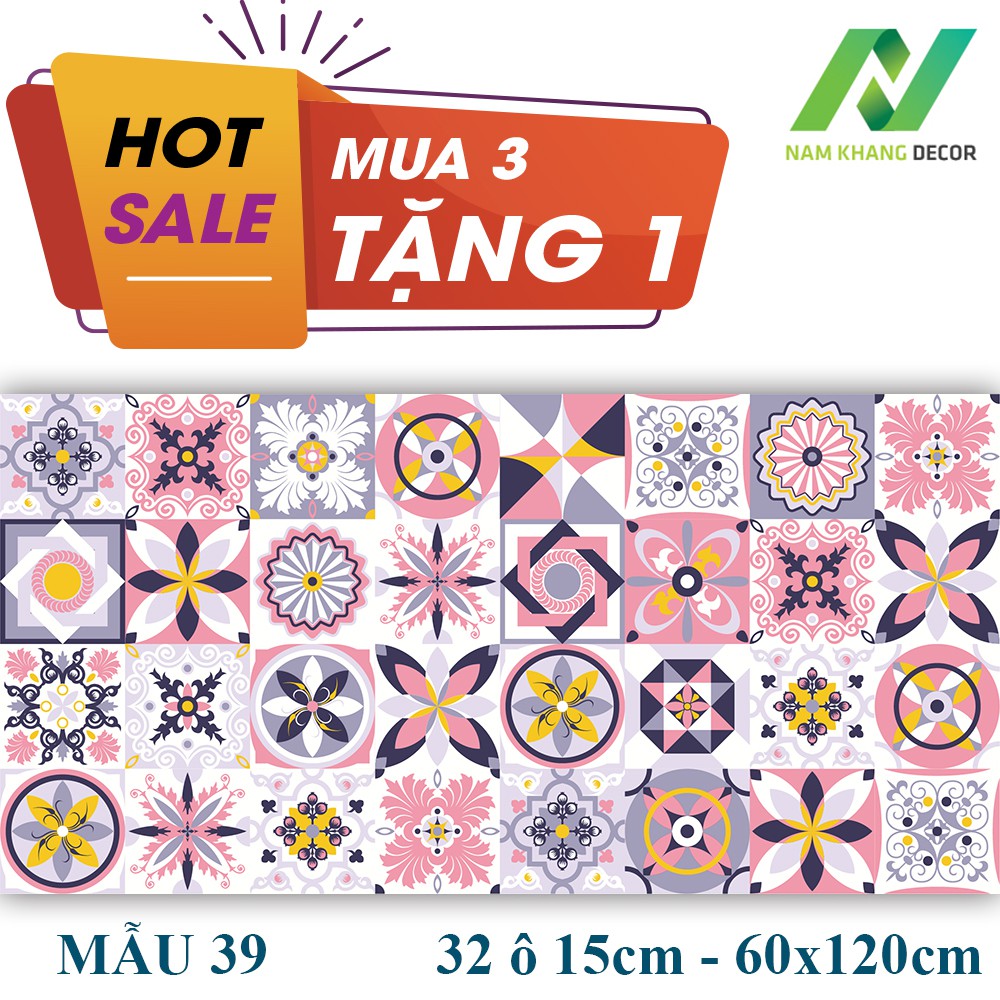 Mua 3 tặng 1 set decal gạch bông 60x120cm, decal trang trí bếp, trang trí nội ngoại thất