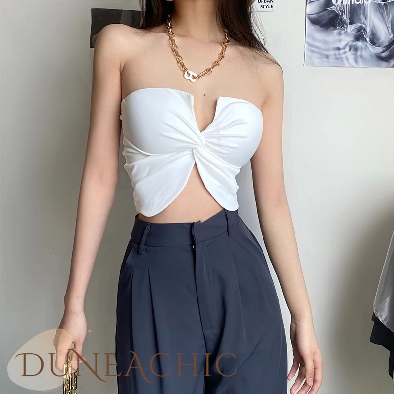 DUNEA Áo Ống Màu Trơn Trễ Vai Thiết Kế Quyến Rũ Cho Nữ