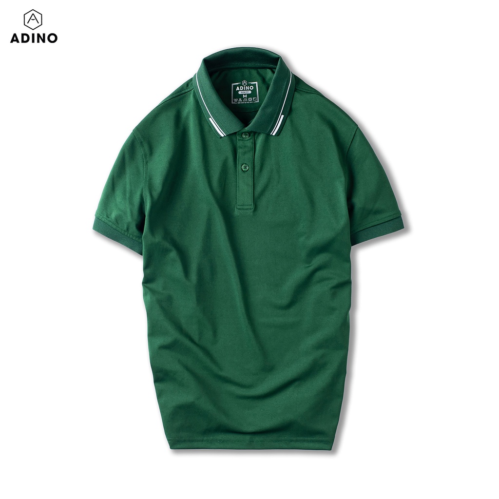 Áo polo nam màu xanh lá phối viền ADINO vải polyester cotton mềm không bai xù dáng công sở slimfit hơi ôm trẻ trung AP96