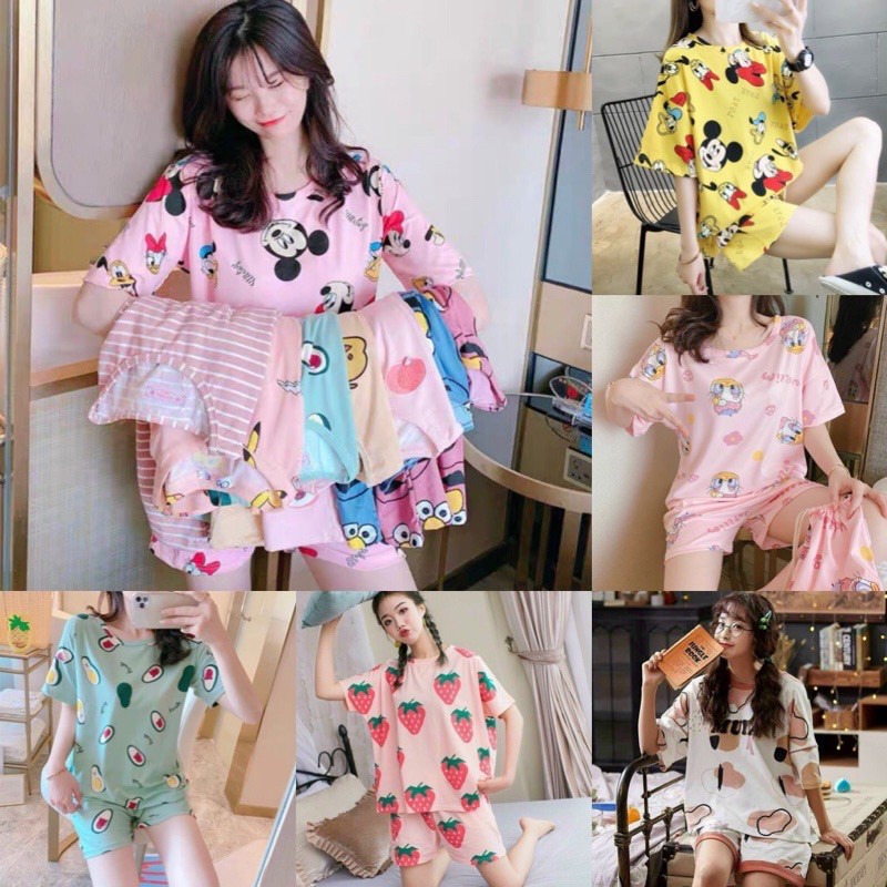 BỘ THUN COTTON CỘC ĐÙI HOẠT HÌNH SIÊU DỄ THƯƠNG MỀM MỊN THOÁNG MÁT