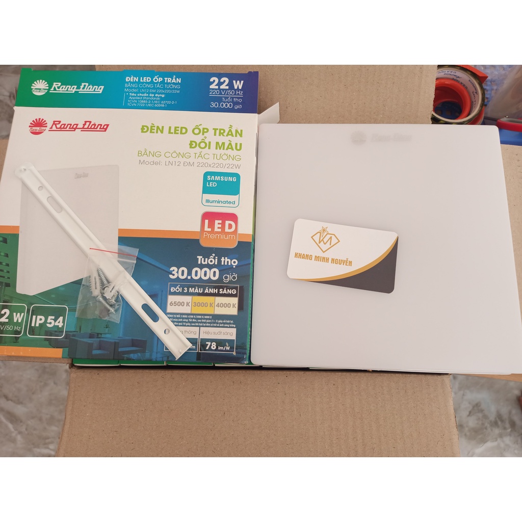 Đèn LED ốp trần RẠNG ĐÔNG vuông đổi màu LN12ĐM-220x220/22W, đèn ốp trần ban công, ốp trần sảnh, ốp hành lang, ốp logia