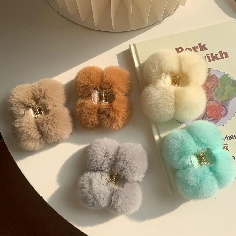 FORBETTER Kẹp Tóc Càng Cua Đính Bóng Lông Phong Cách Hàn Quốc Ngọt Ngào