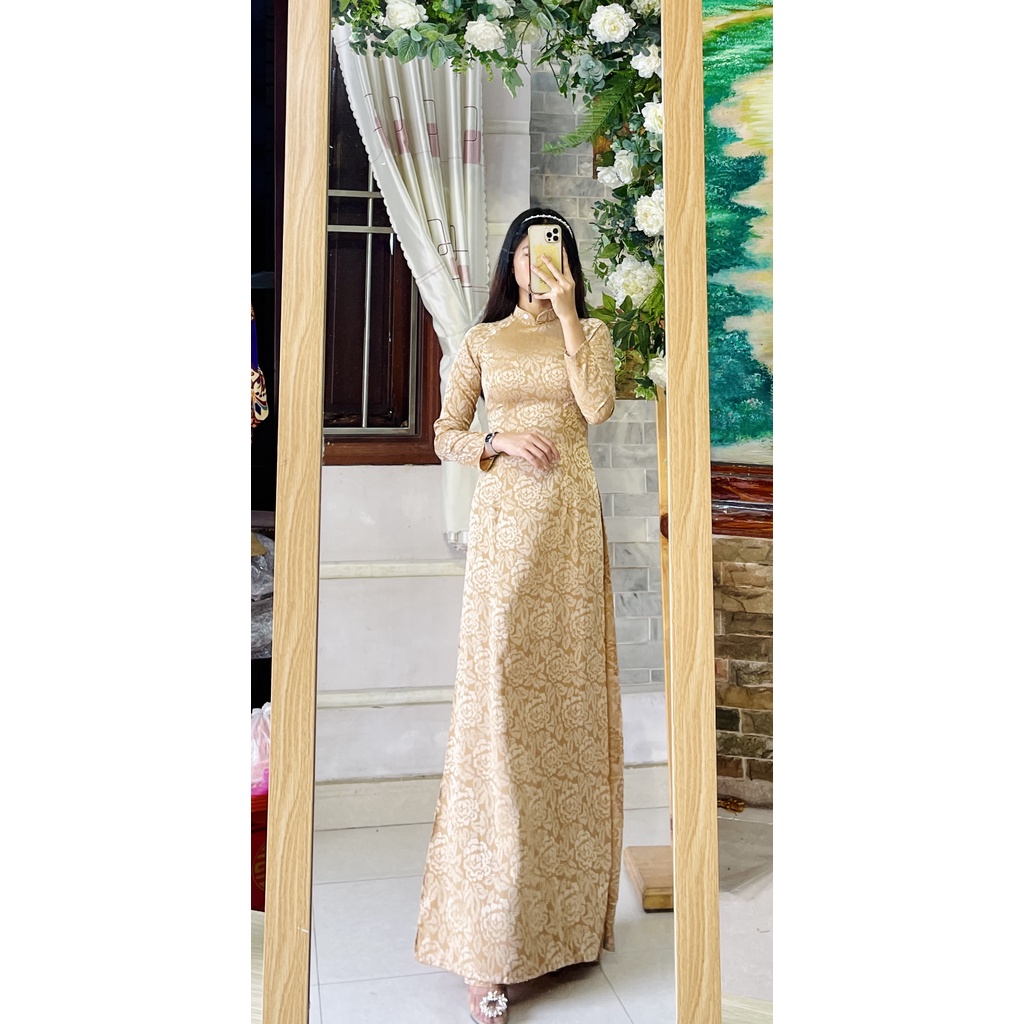 Áo dài gấm nâu tây sang trọng - Áo dài mẹ bà sui trung niên
