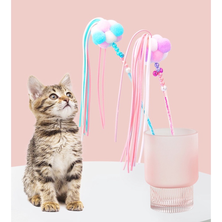 Cần câu mèo cục bông cao cấp siêu đẹp - Đồ chơi độc đáo cho mèo