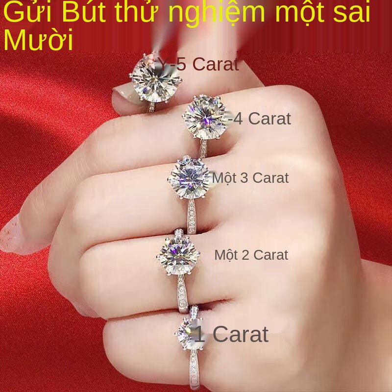 Nhẫn Moissanite chính hãng nữ kim cương vàng trắng 1-5 carat cặp đôi cầu hôn 520 món quà tặng bạn gái