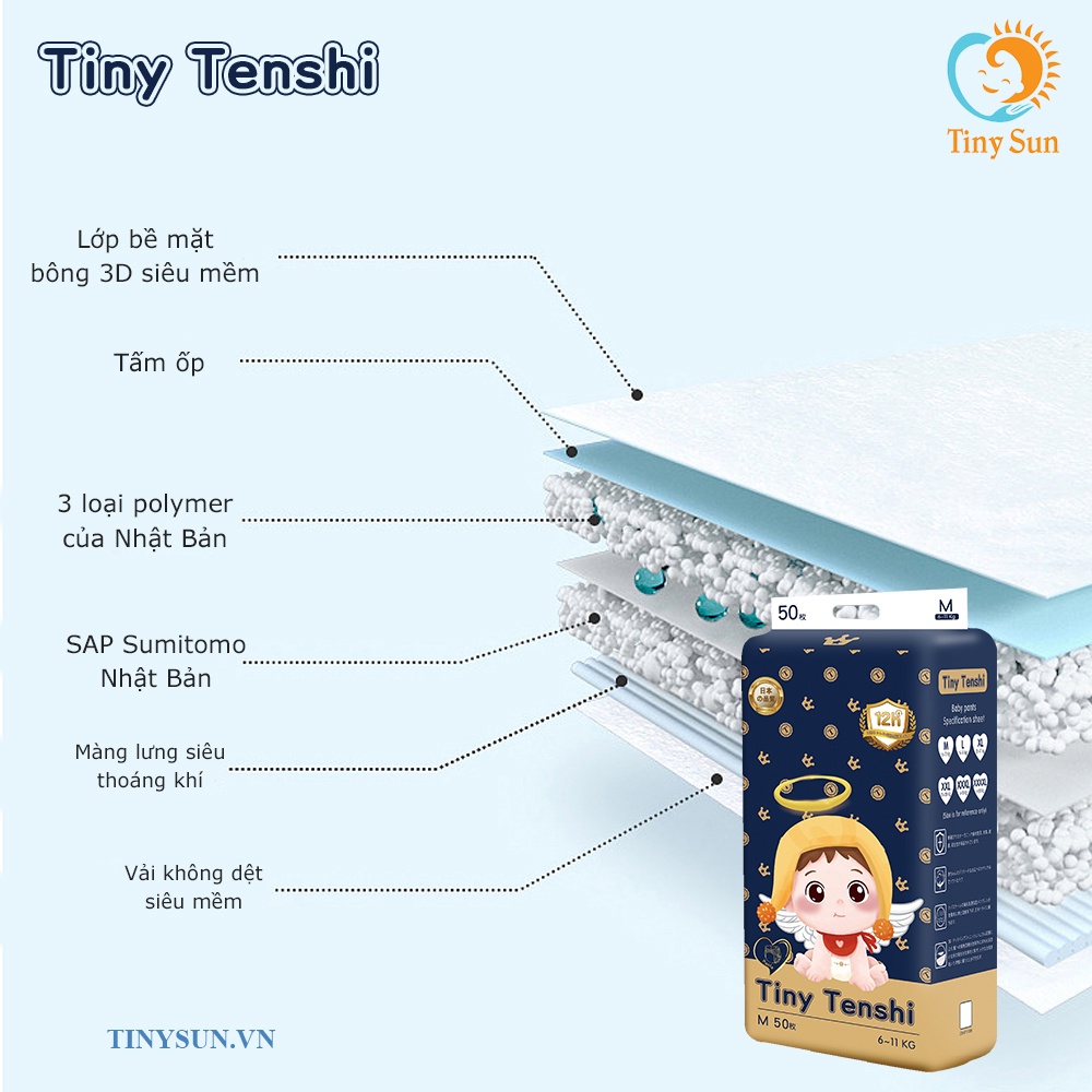 Tã Bỉm Trẻ Em Quần/Dán Tiny Tenshi S50/M50/L50/XL50/XXL50/XXXL50/XXXXL50/XXXXXL50 - Tiny Sun