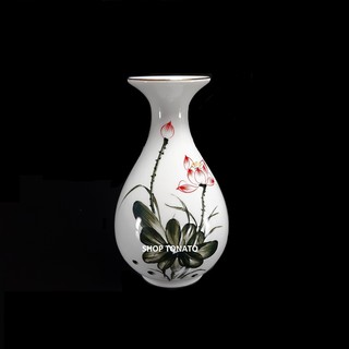 BÌNH BÔNG,LỌ HOA SEN VẼ TRẮNG VH CAO 10CM,15.5CM THỜ CÚNG-VẬT PHẨM PHONG THỦY PHẬT GIÁO