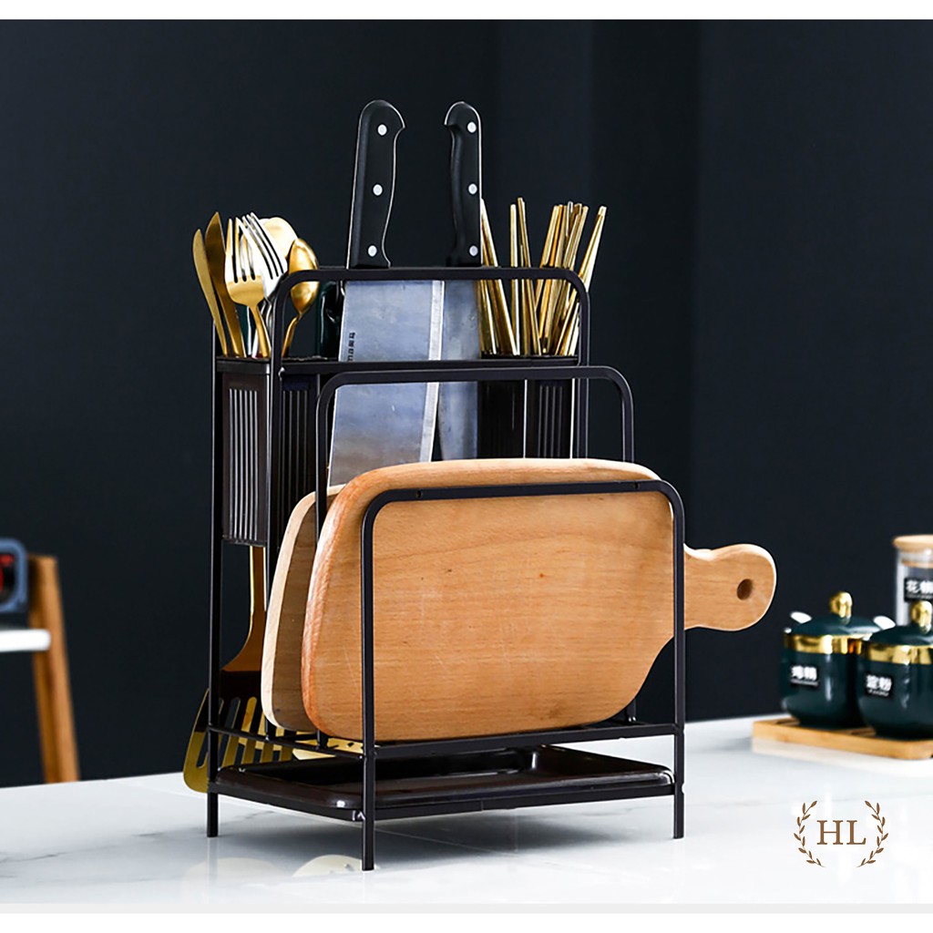 Kệ gài dao thớt đa năng nâu | KỆ GÀI DAO THỚT KÈM ỐNG CẮM ĐŨA ĐA NĂNG SƠN TĨNH ĐIỆN | BigBuy360 - bigbuy360.vn