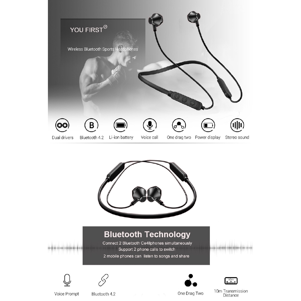 Sports Bluetooth headset with wireless earphone for Xiaomi mobile phone