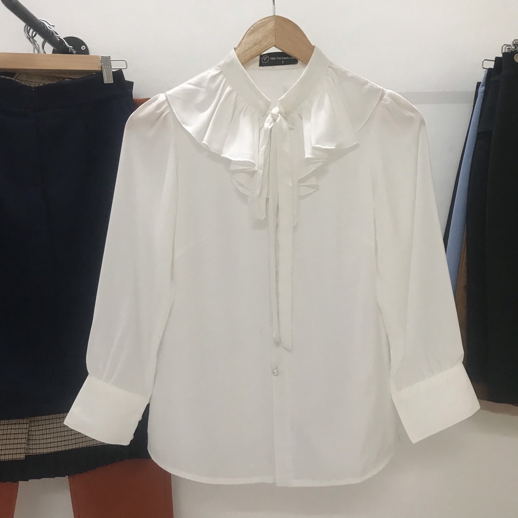 Áo sơ mi cổ phối bèo cột nơ TÂY COLLECTION thanh lịch, trẻ trung, hottrend 2022