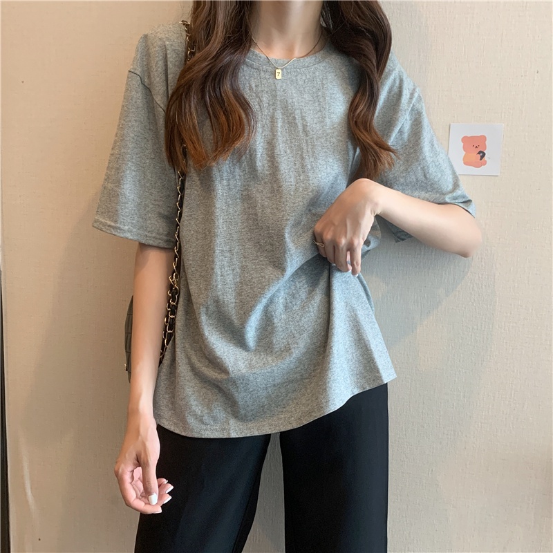 Áo thun SUXI tay ngắn dáng rộng màu trơn xẻ tà thời trang mùa hè cho nữ