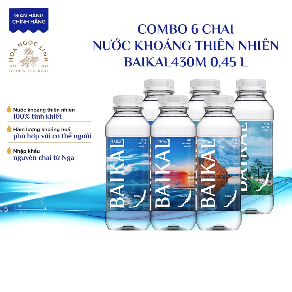 Combo 6 chai nước khoáng nhiên thiên Baikal 430M chai Pet 450ml