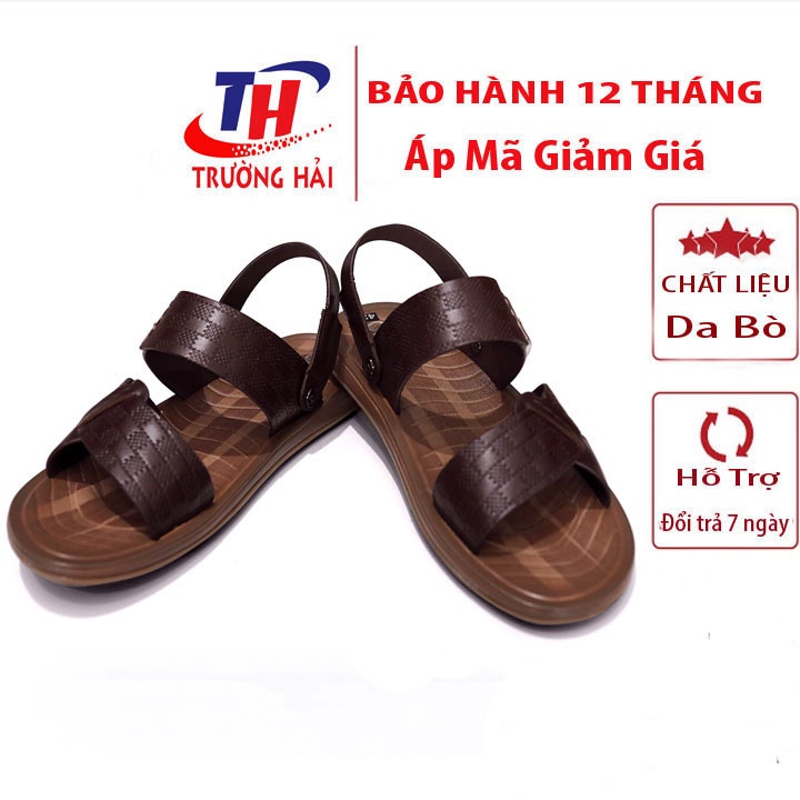 Xăng đan nam da bò Trường Hải đế cao su êm ái không trơn trượt XD169