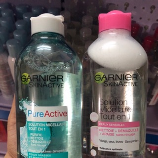 Nước tẩy trang Garnier Micellar Cleansing Water 400ml (hồng) và xanh nắp trắng da dầu mụn